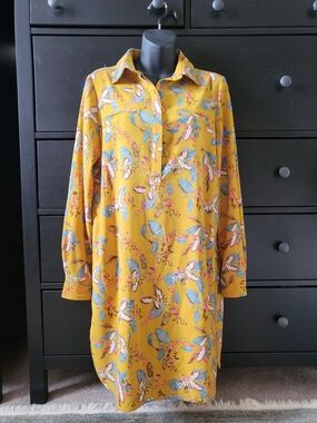 Carolina Belle Mustard Yellow Floral Button-Front dress